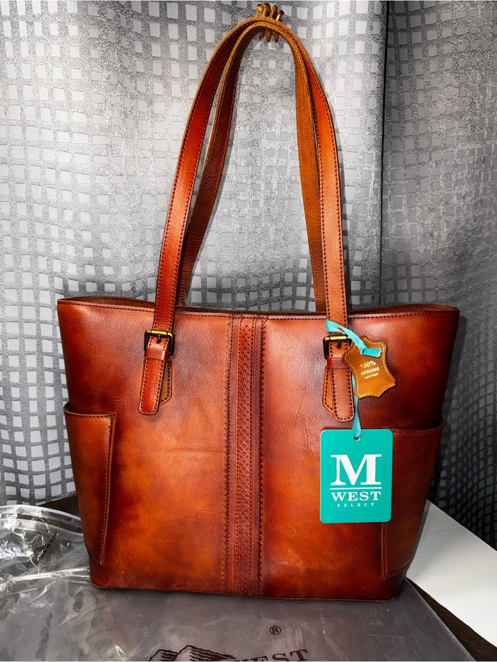 Montana West Cognac Brown 100% Leather Conceal Carry Shoulder Tote